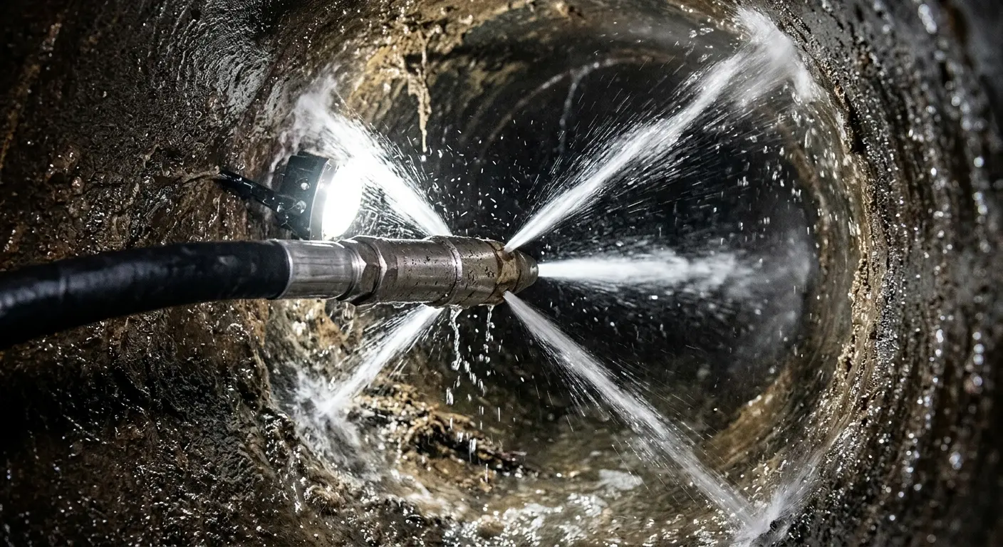 High-pressure hydro jetting nozzle cleaning sewer pipe for Trenchless Sewer Repair in Walker Mill